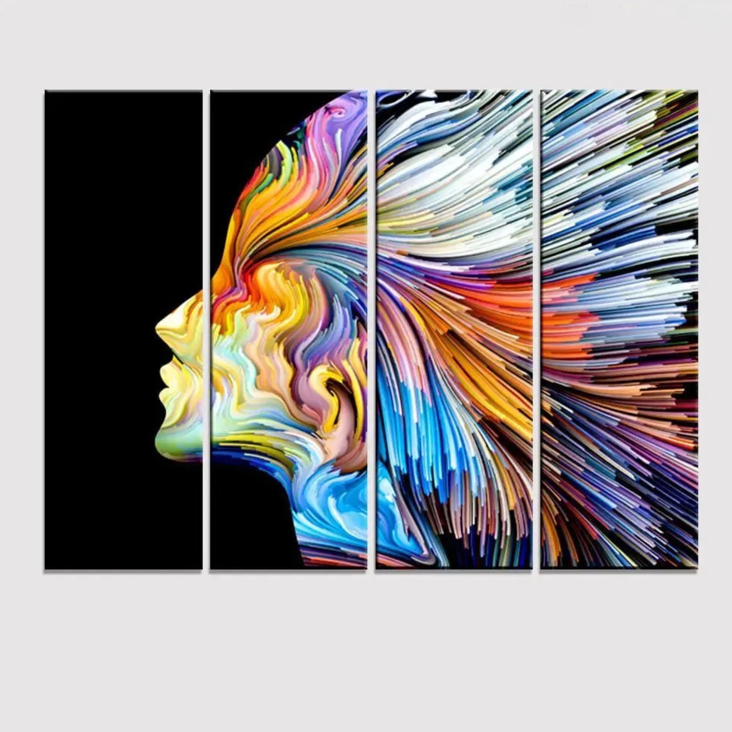 Spectrum of Thought - Modern Woman Face 4 Panels Abstract Canvas Wall Art