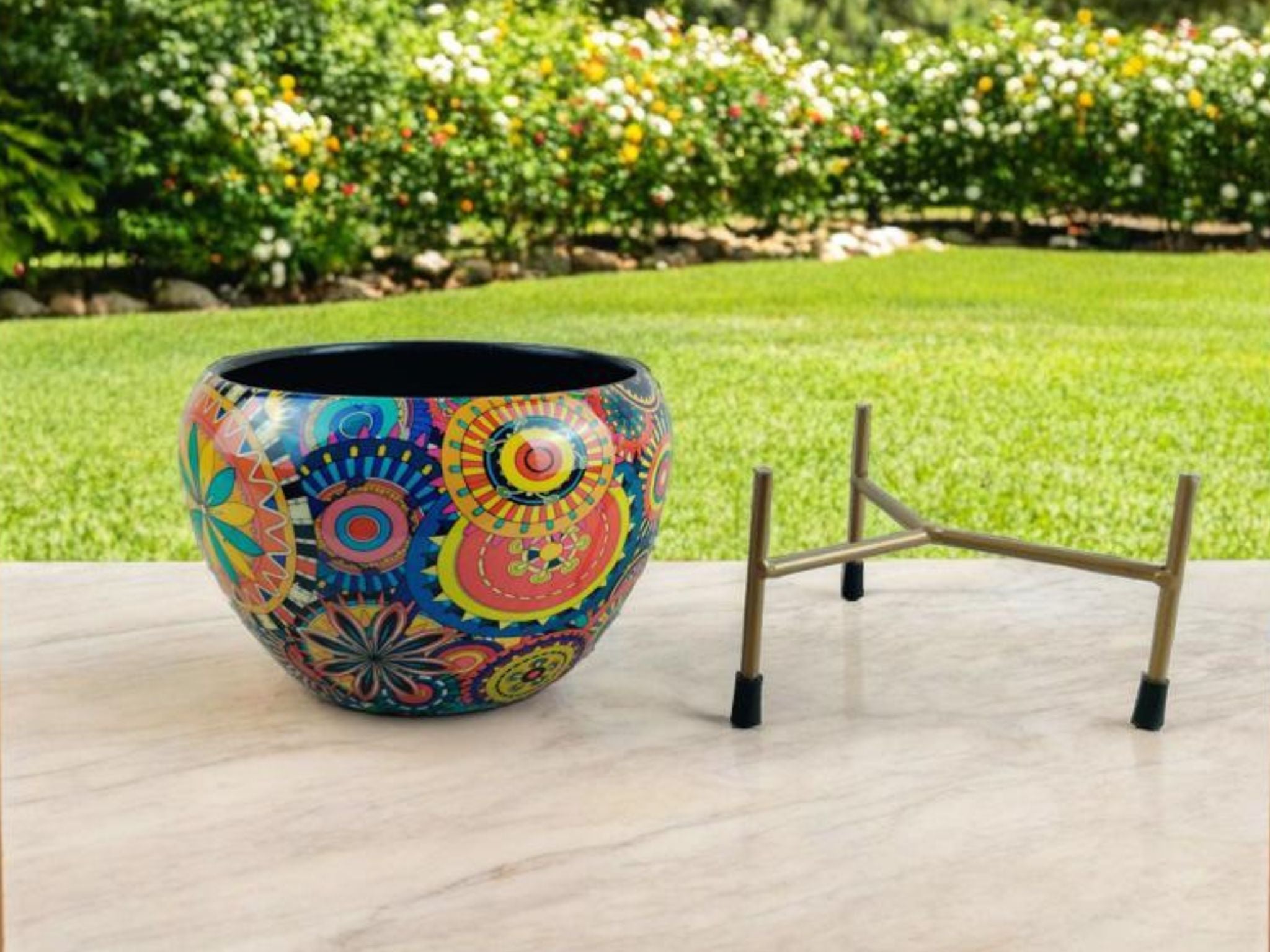 Royal 5" Orchid Pot - Rajwada Print Design with Stand - Nestern