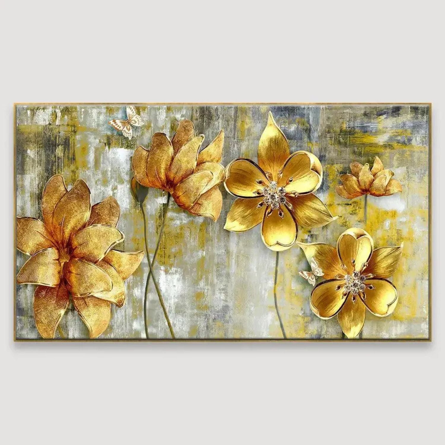 Elegant Golden Floral Canvas Wall Art With Abstract Charm