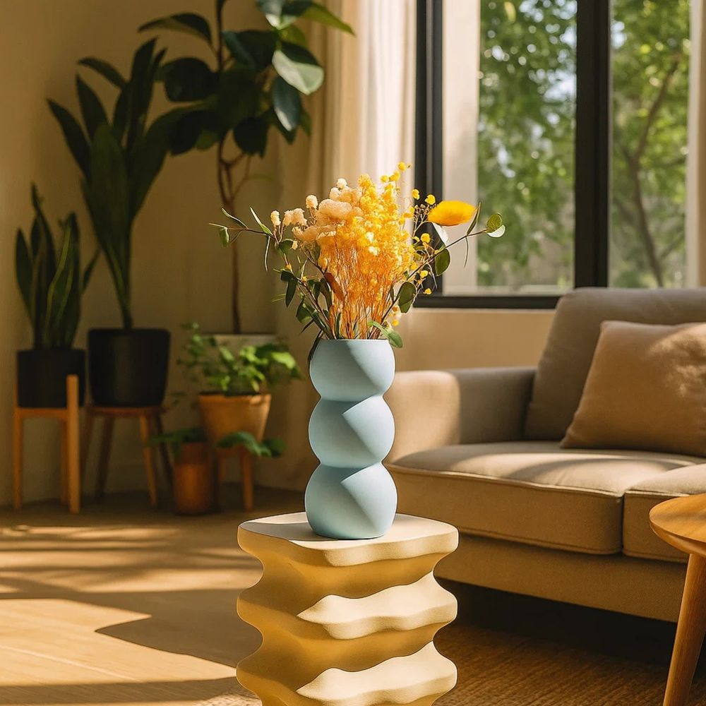 Blue Skies Ceramic Vase With Vibrant Dried Floral Combo