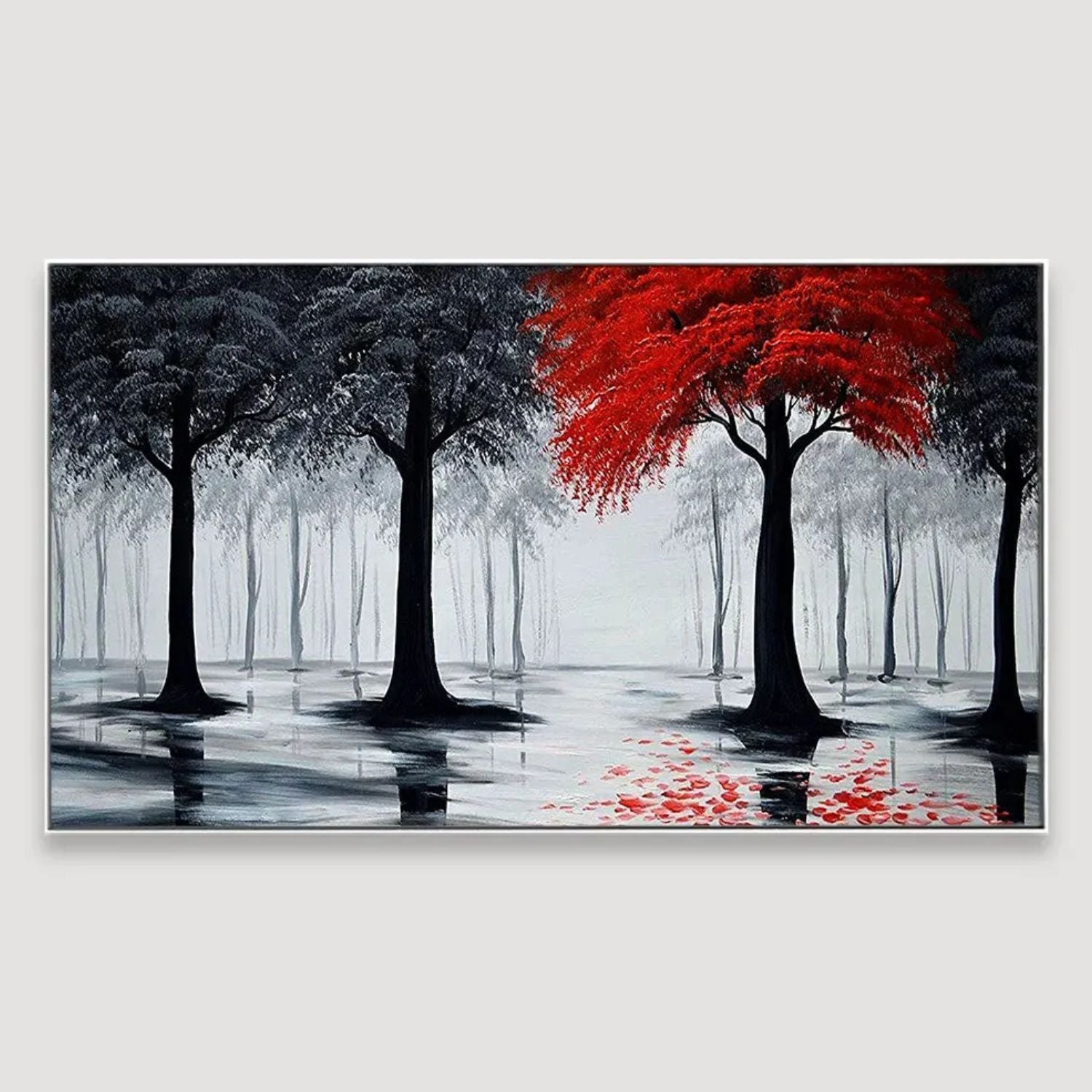 Charming Abstract Crimson & Ebony Forest Canvas Wall Art Decor