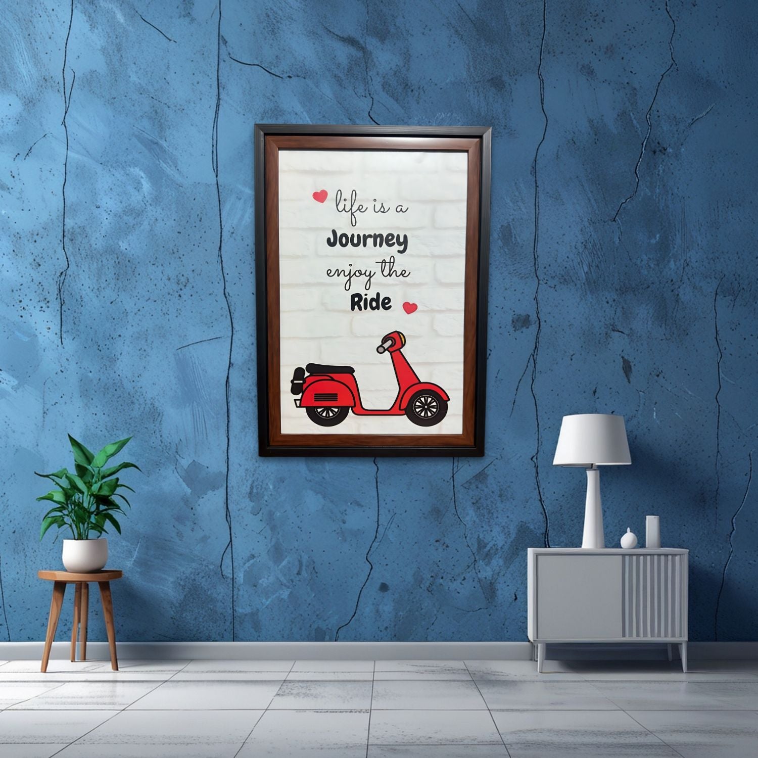 Life Is A Journey Scooter Art With Frame - Motivational Wall Decor