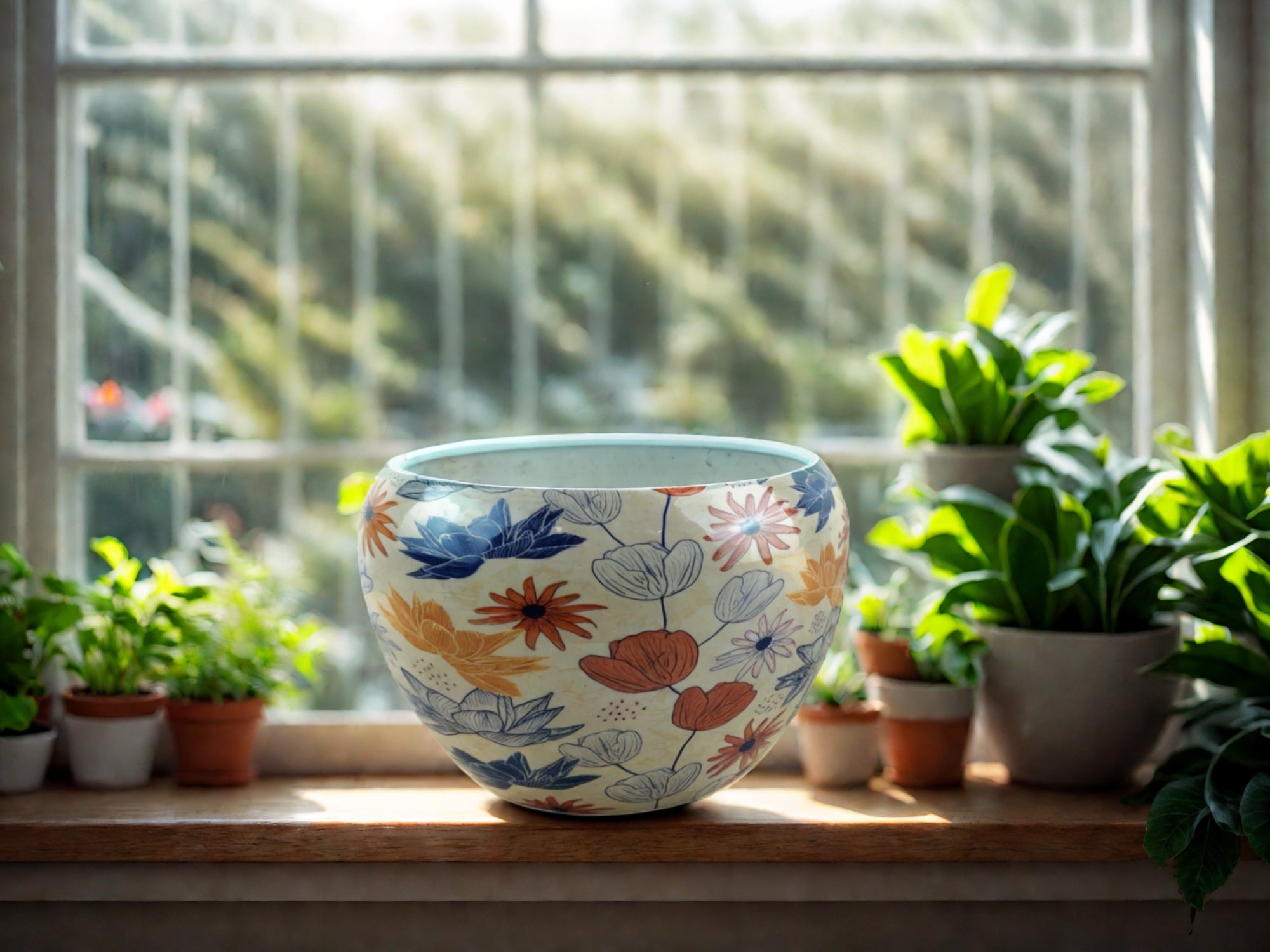 Charming 5" Orchid Pot - Floral Print Design with Stand - Nestern