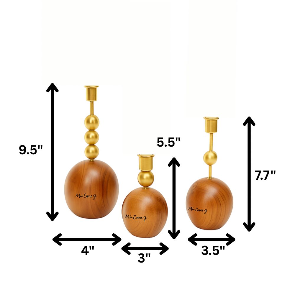 Modern Wood and Metal Harmony Candle Holder Set For Home Decor