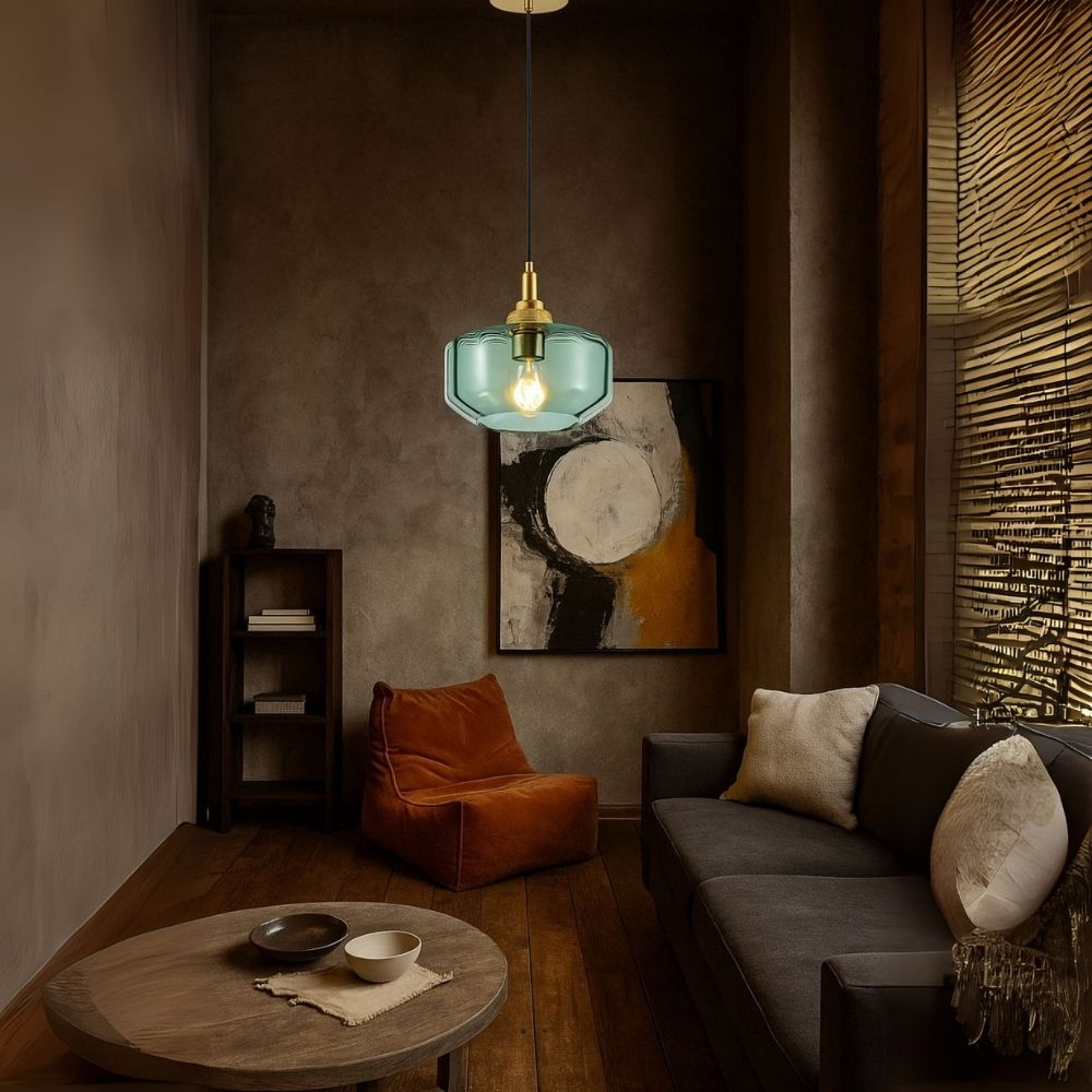 Modern Amber, Green and Coffee Glass Pendant Light With Metal Ceiling Fixture