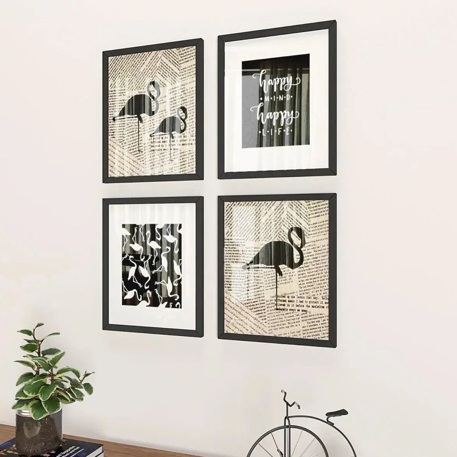 Elegant Black Flamingo and Quote Wall Frame Set for Modern Decor