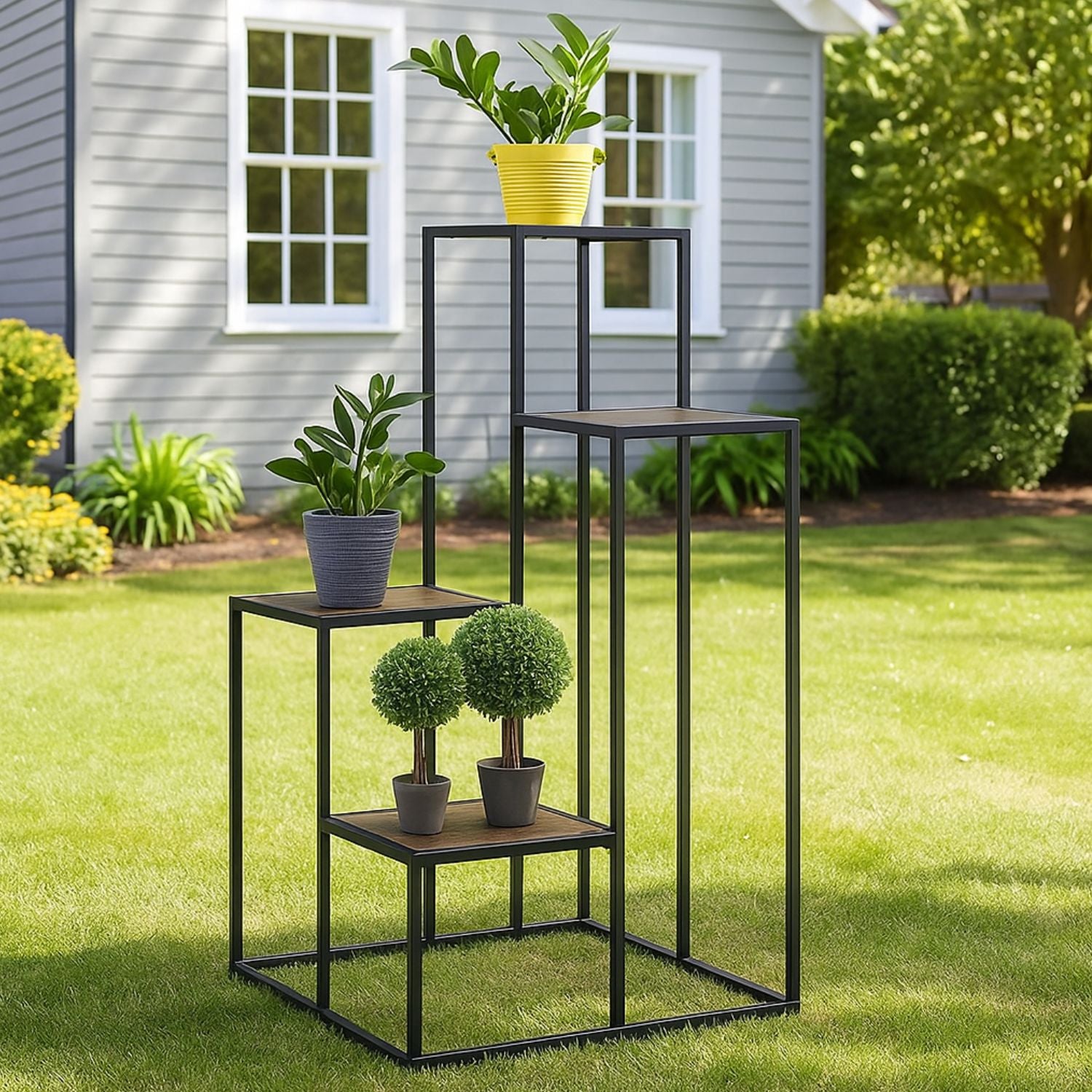 Square Multi-Tiered Metal Plant Stand - Modern Indoor & Outdoor Display