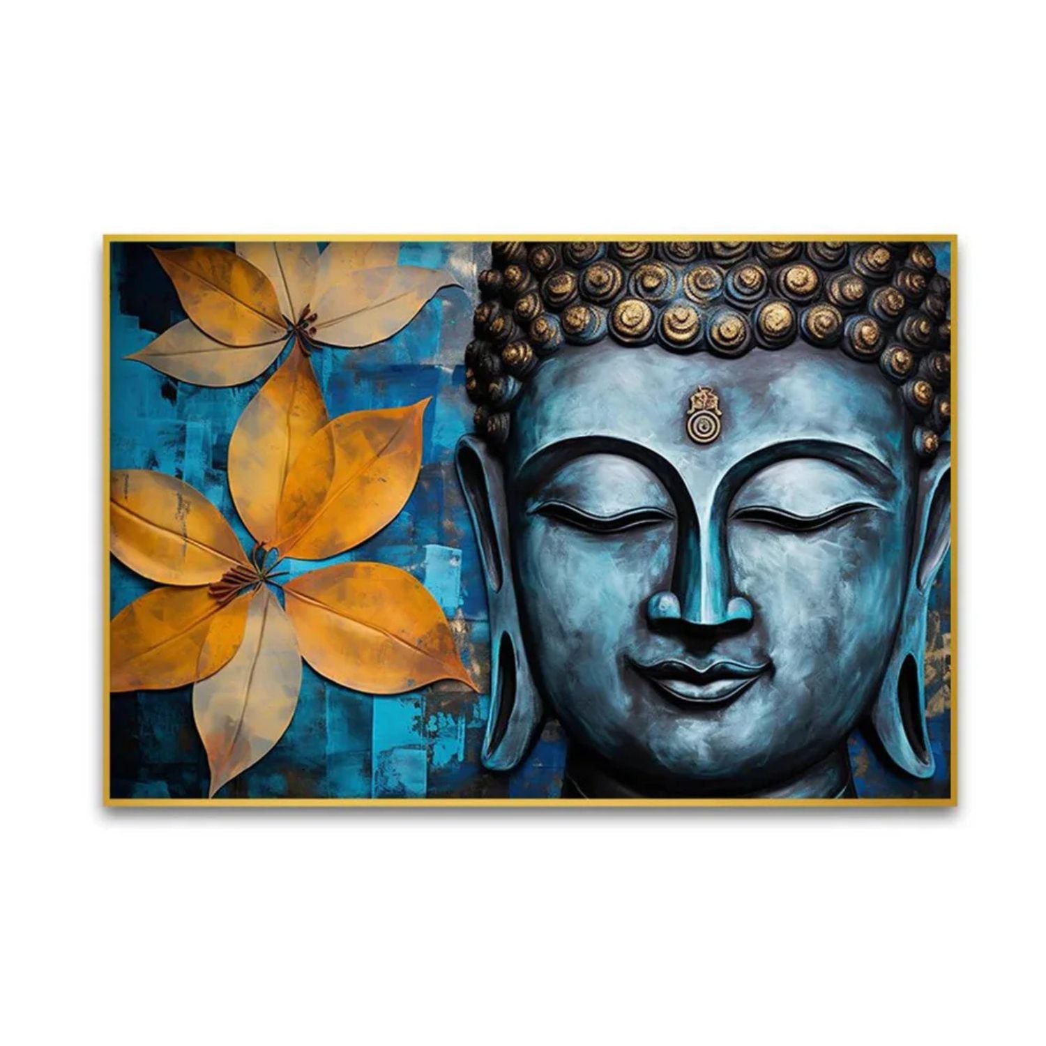 Abstract Blue Buddha Floral Canvas Wall Art for Peaceful Decor