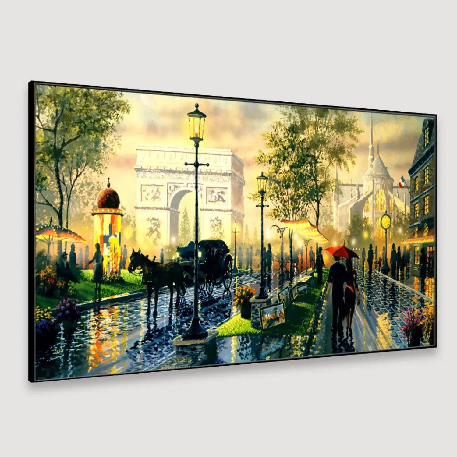 Romantic Parisian Street Scene With Arch Canvas Wall Art