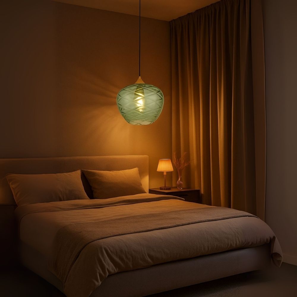 Elegant Amber, Green & Coffee Diamond-Cut Glass Pendant Light For Modern Interiors