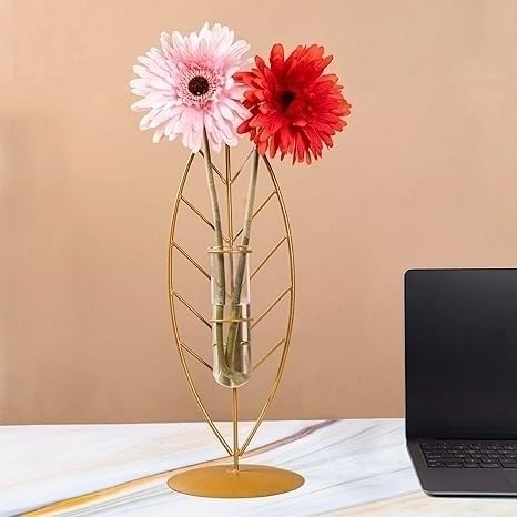 Gold Leaf Metal Frame Vase – Elegant Botanical Display