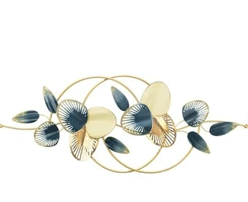 Luxury 3D Metal Wall Art – Abstract Floral Elegance in Gold & Teal