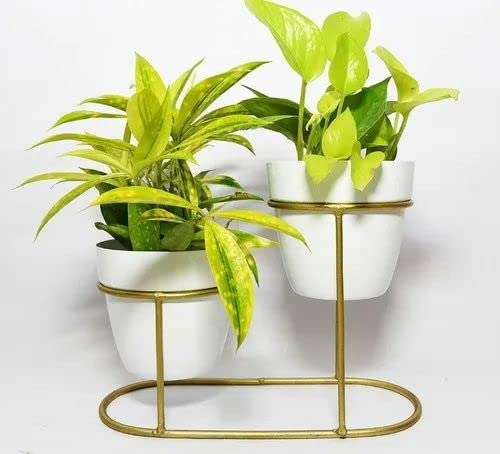 Modern Metal Plant Stand with Dual Black Pots – Elegant Decor