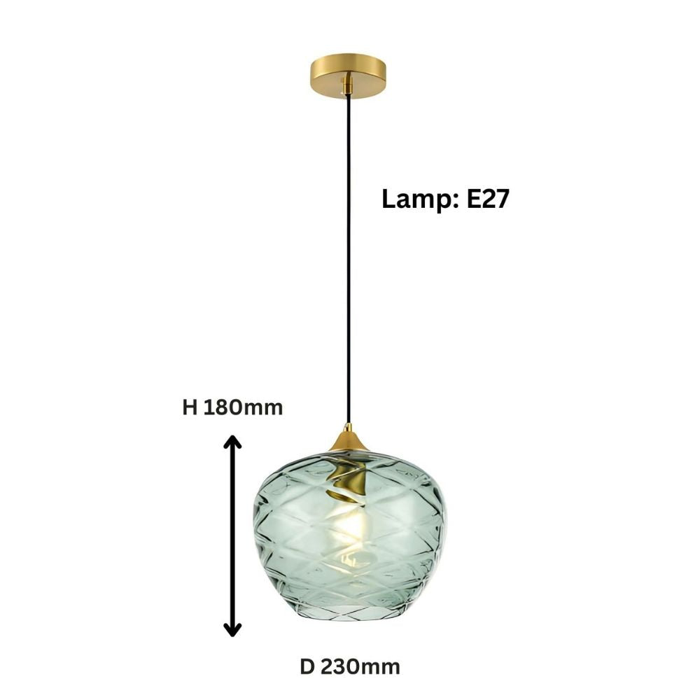 Elegant Amber, Green & Coffee Diamond-Cut Glass Pendant Light For Modern Interiors
