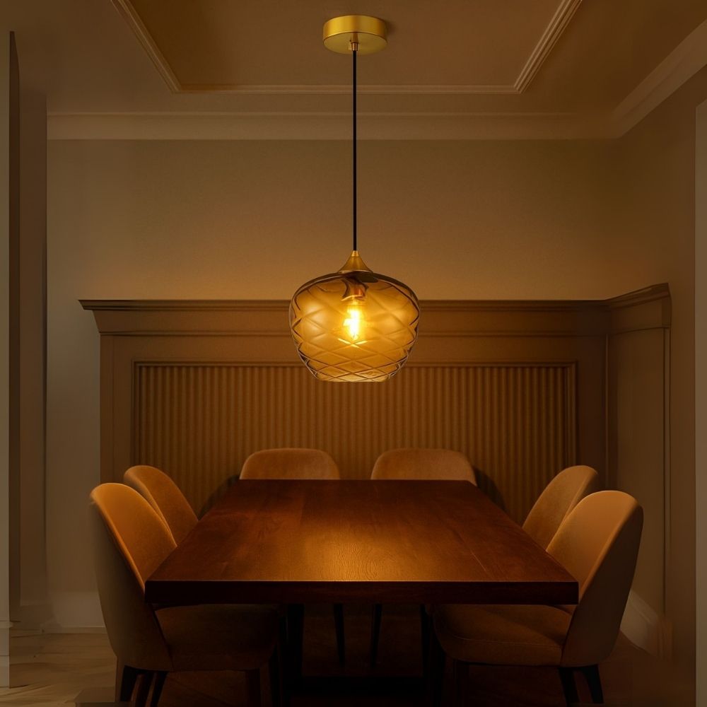 Elegant Amber, Green & Coffee Diamond-Cut Glass Pendant Light For Modern Interiors