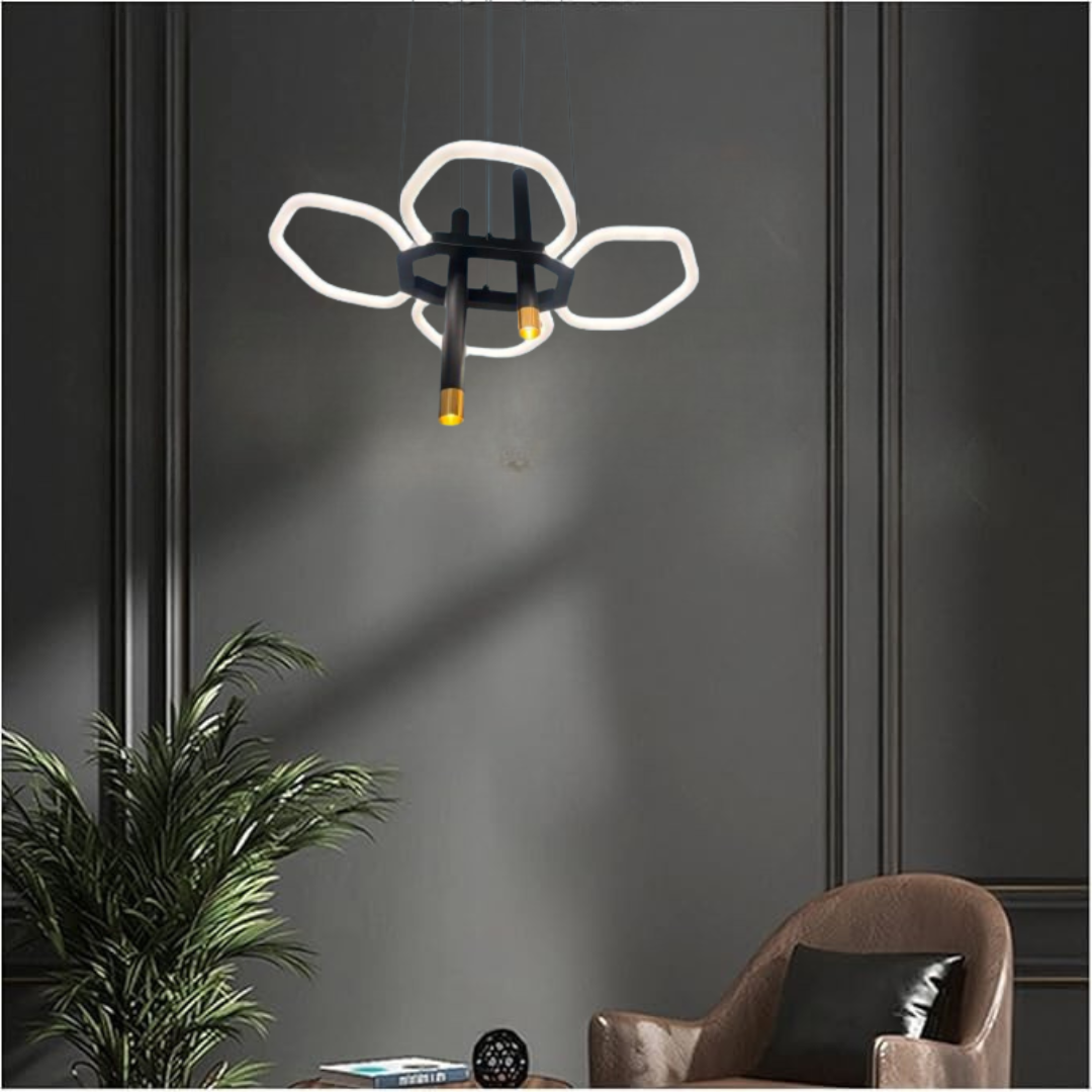 Modern Hexagonal LED Chandelier – Artistic Hanging Light Fixture