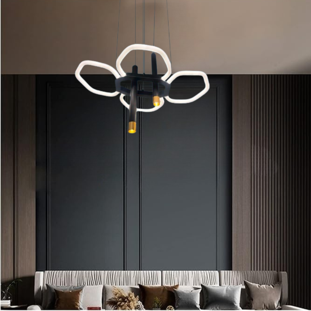Modern Hexagonal LED Chandelier – Artistic Hanging Light Fixture