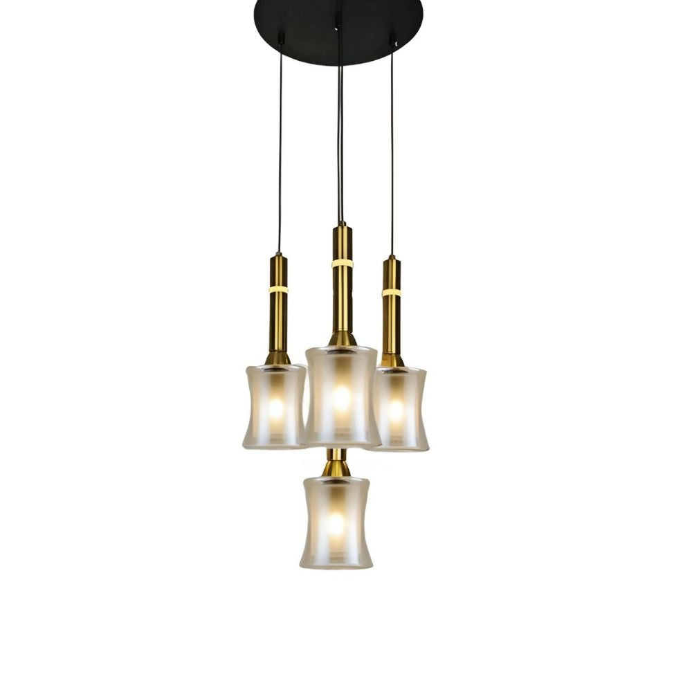 Designer Amber Glass Chandelier - Abstract Black Antique Gold 4-Light Pendant