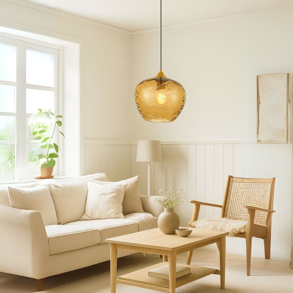 Elegant Amber, Green & Coffee Diamond-Cut Glass Pendant Light For Modern Interiors