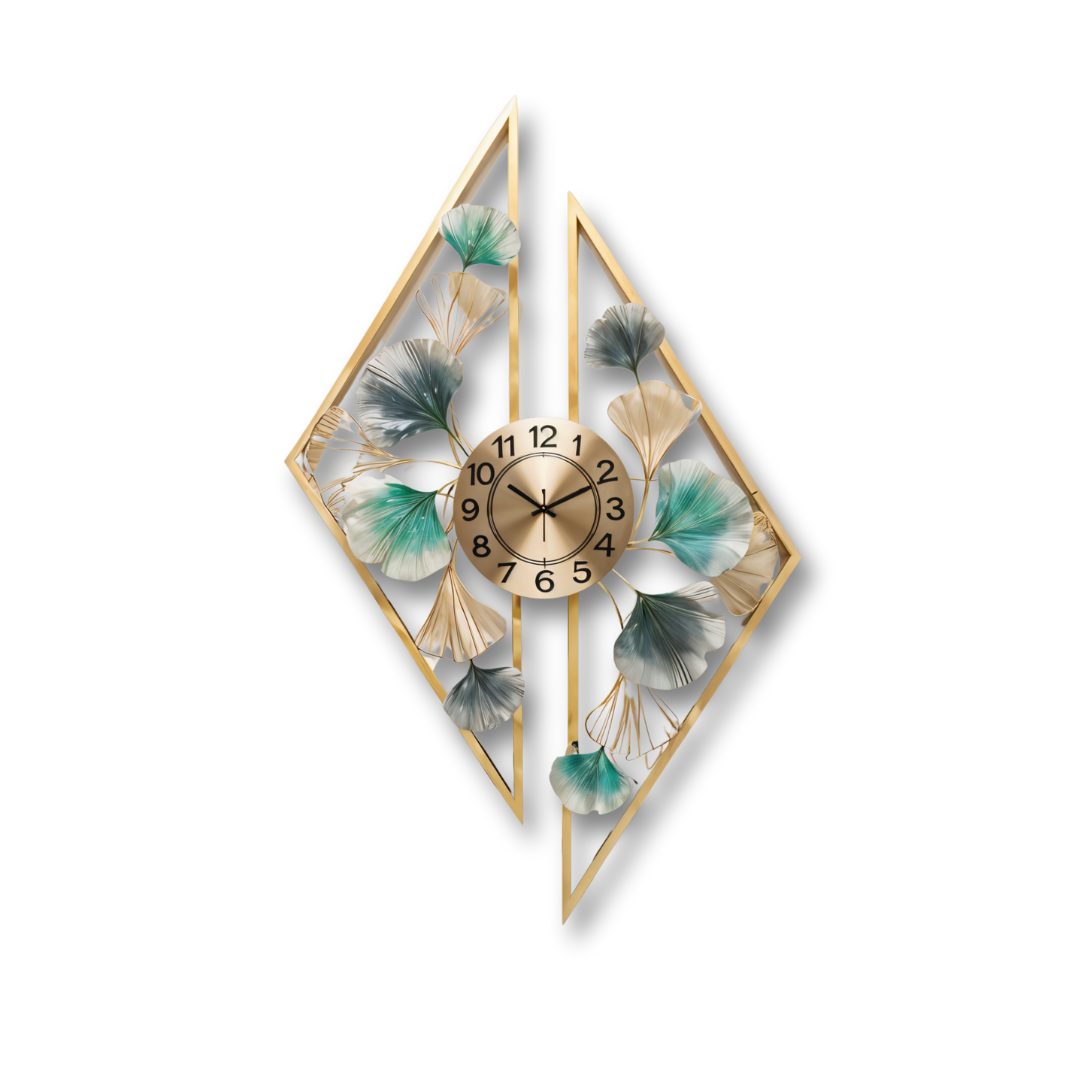 European Luxury Metal Wall Clock – Modern Geometric Floral Design
