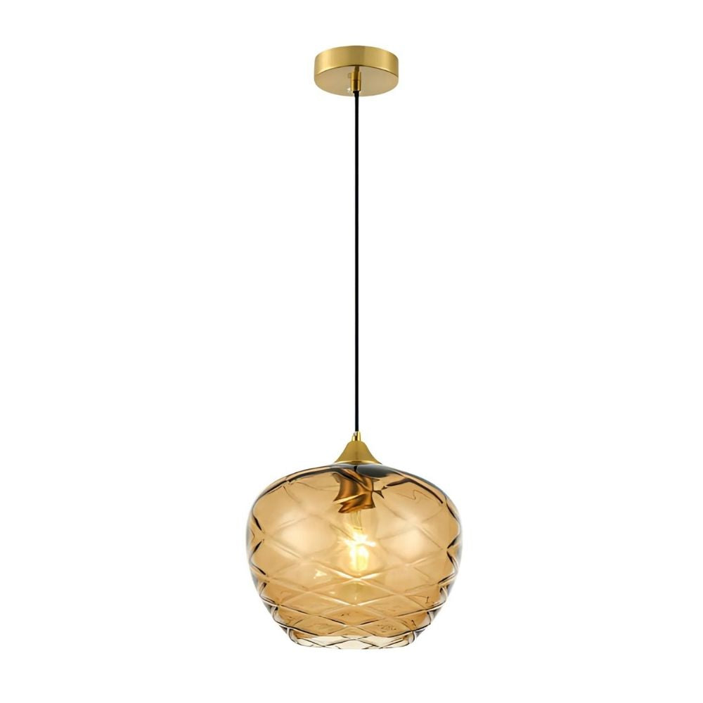 Elegant Amber, Green & Coffee Diamond-Cut Glass Pendant Light For Modern Interiors