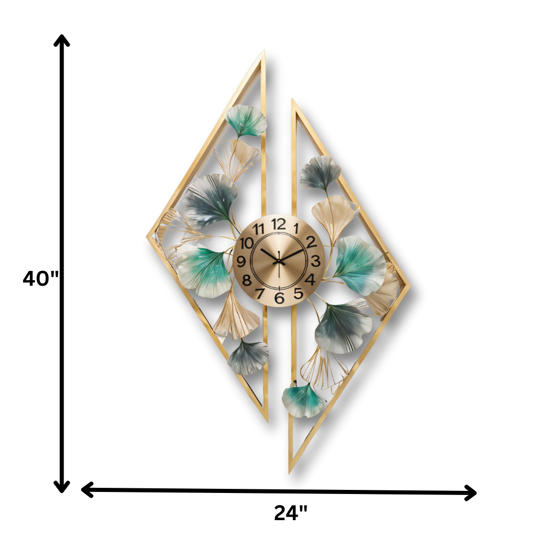 European Luxury Metal Wall Clock – Modern Geometric Floral Design