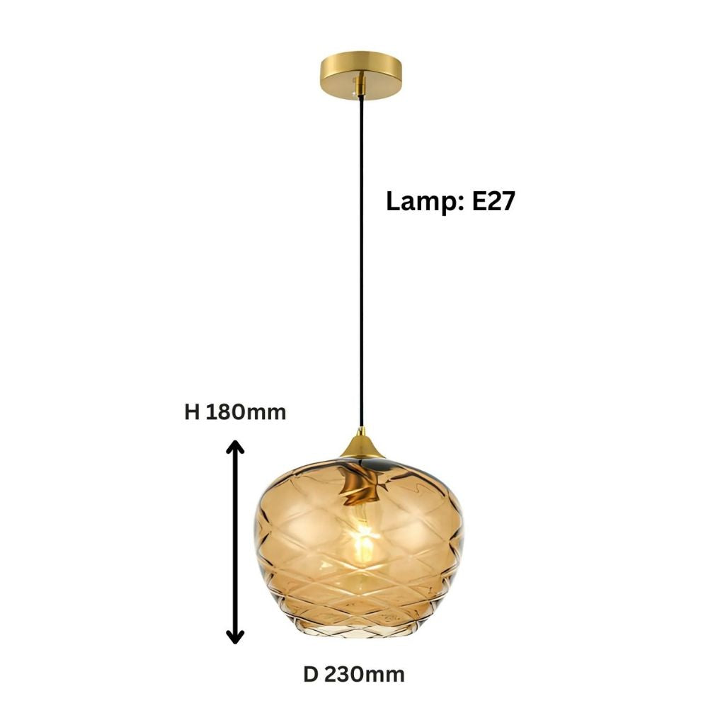 Elegant Amber, Green & Coffee Diamond-Cut Glass Pendant Light For Modern Interiors
