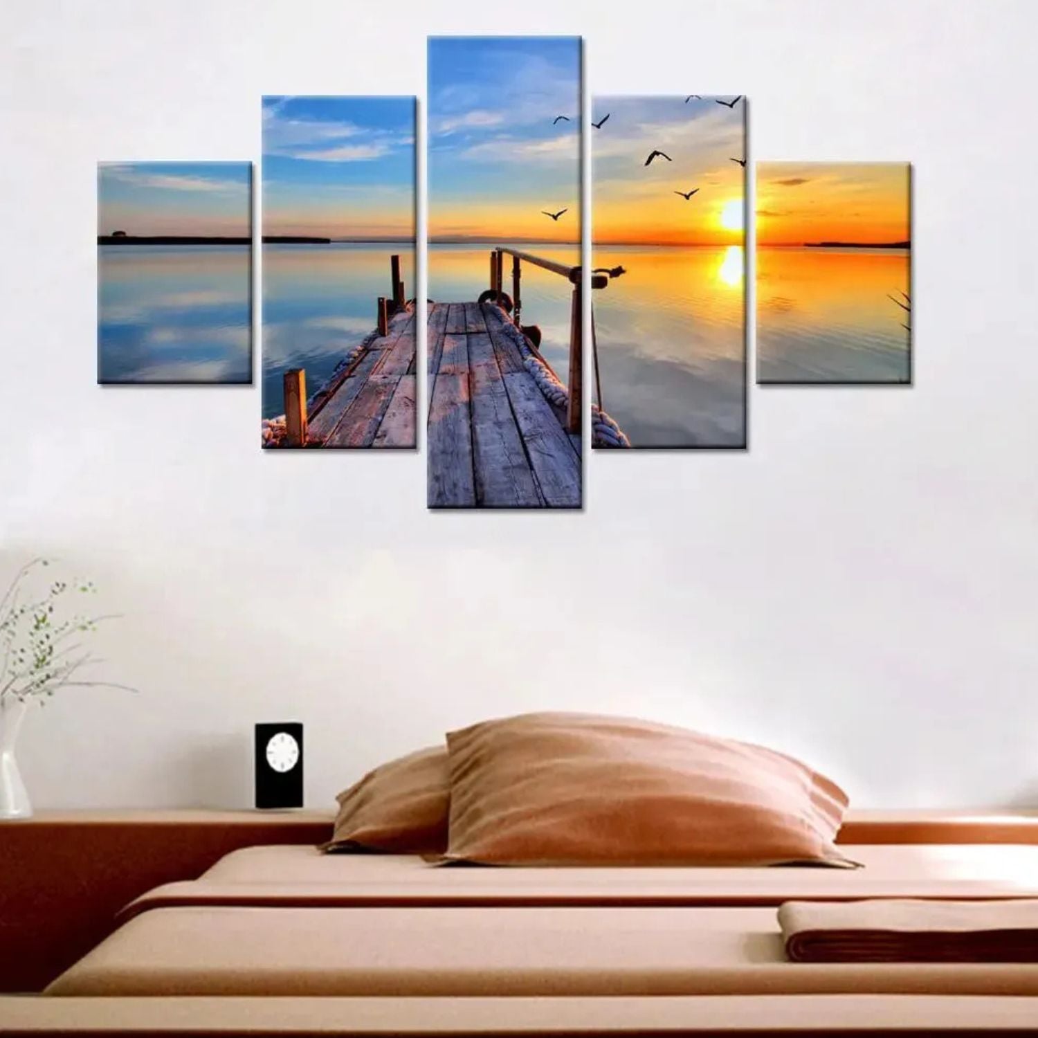 Elegant Serene Beach Sunset Multi Panel Canvas Wall Art Painting