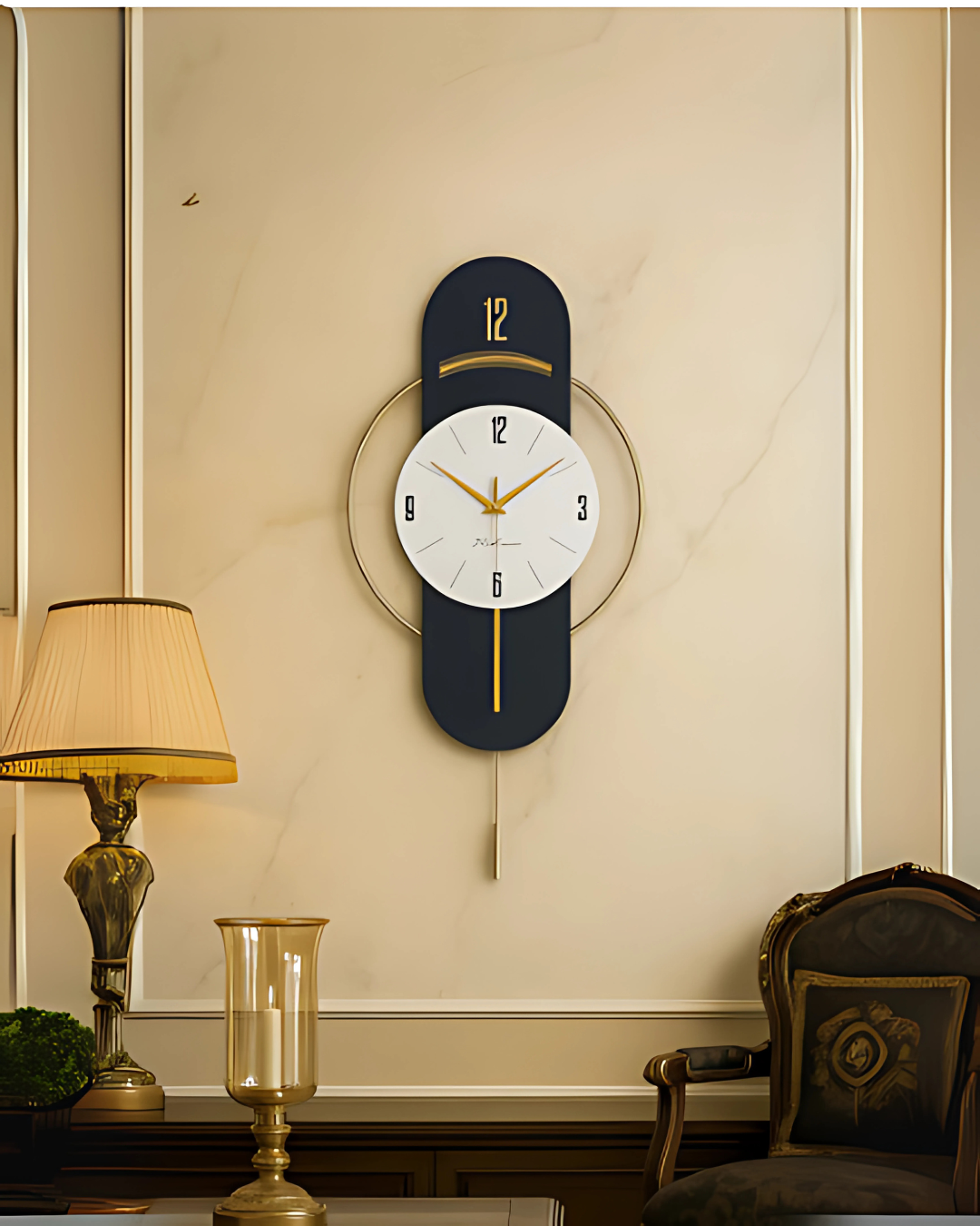 Luxury Nordic Wall Clock with Gold Accents – Modern Silent Decorative Clock