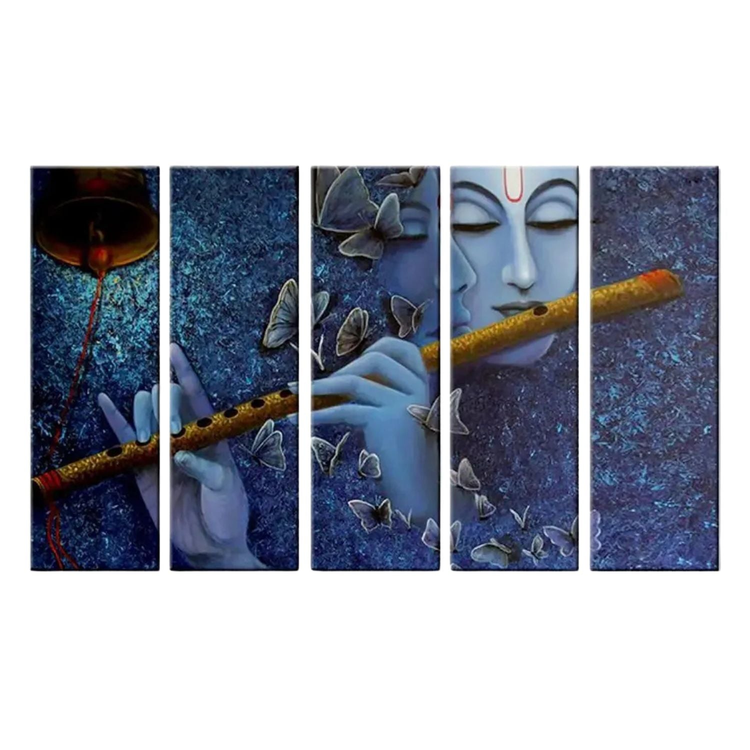 Lord Krishna Flute Playing Canvas Painting With Butterfly Design