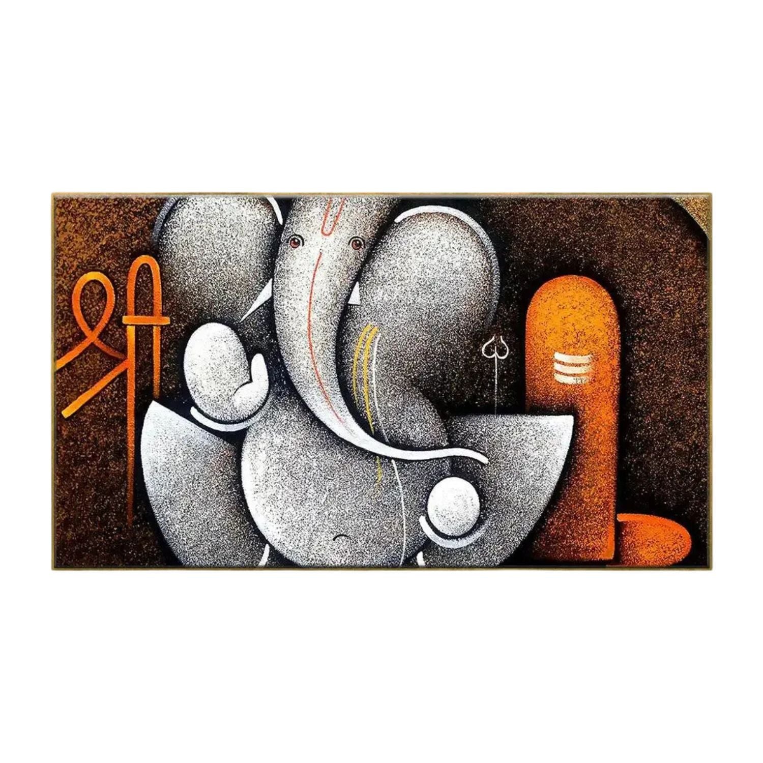 Abstract Ganesha With Shivling Spiritual Canvas Panoramic Wall Art