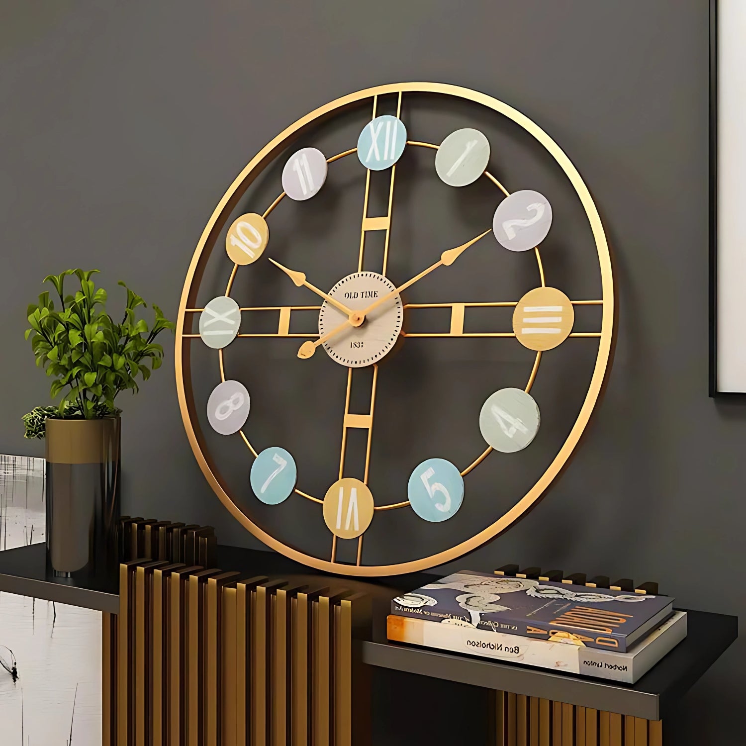 Color Palette Round Metal Wall Clock Adding Vibrant Artistic Touch