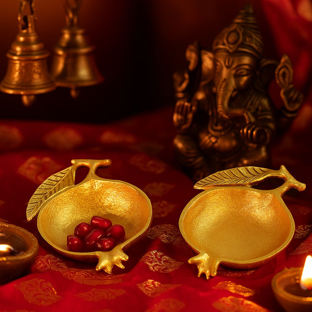 Golden Pomegranate Charm Decorative Bowls in Gift Box - Set of 2