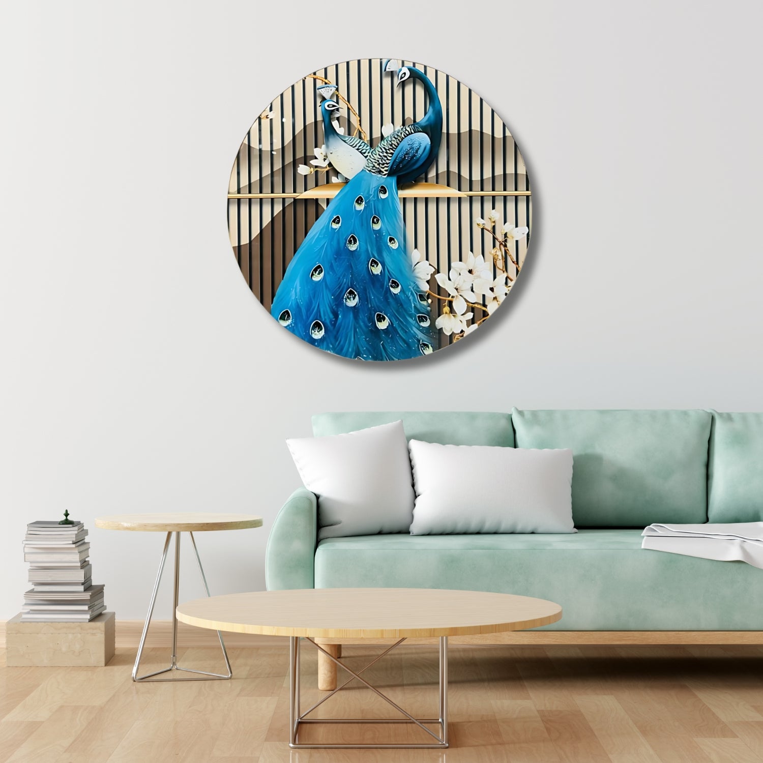 Elegant Round Wall Art With Royal Peacock Design For Home Decor