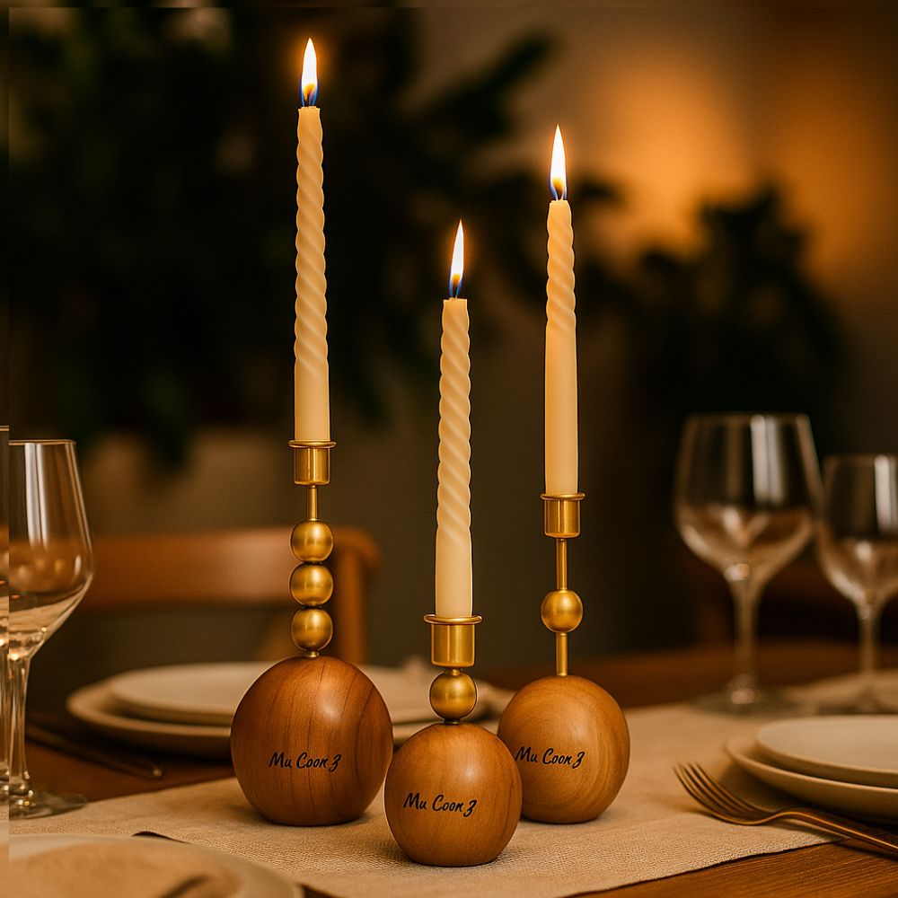 Modern Wood and Metal Harmony Candle Holder Set For Home Decor