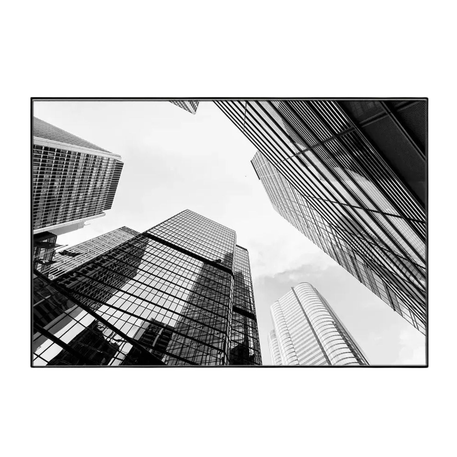Skyscraper Reflection Monochrome Art - Modern Cityscape Framed Print