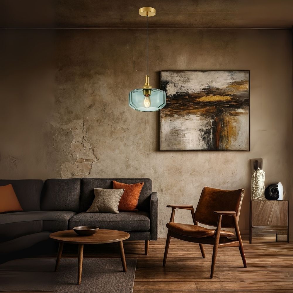 Modern Amber, Green and Coffee Glass Pendant Light With Metal Ceiling Fixture