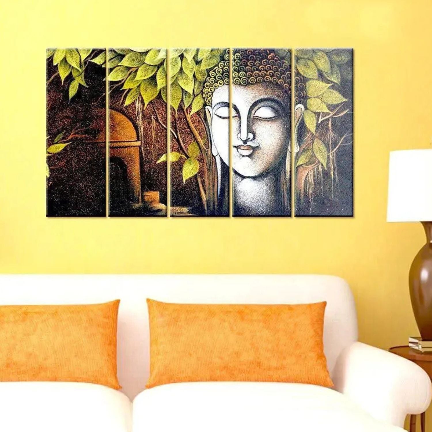 Gautam Buddha Serenity Under Tree 5-Panel Canvas Wall Art