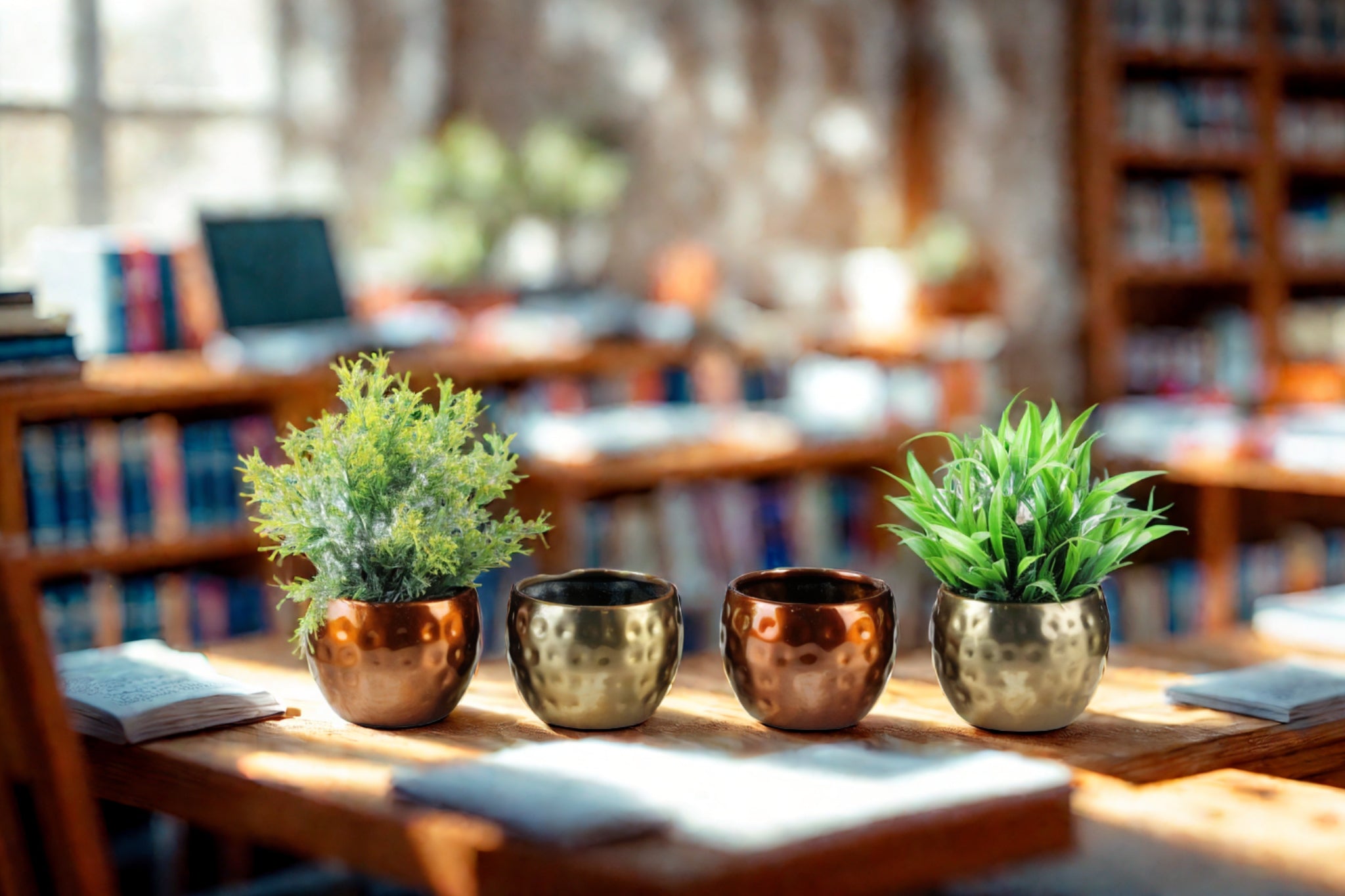 Elegant 3" Hammered TPR Tabletop Pots - Copper & Brass, Set of 4 - Nestern