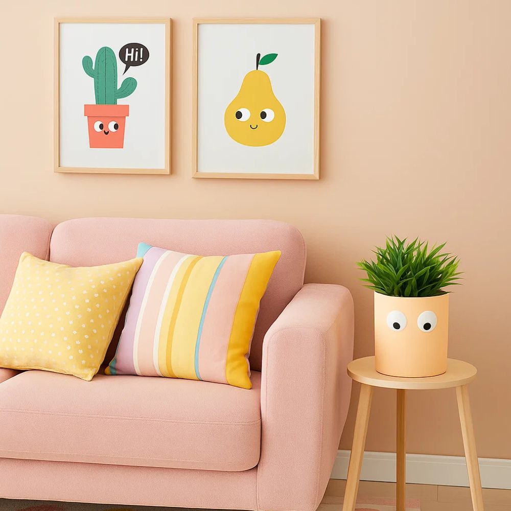 Face of Green Ceramic Planter With Playful Eye Design