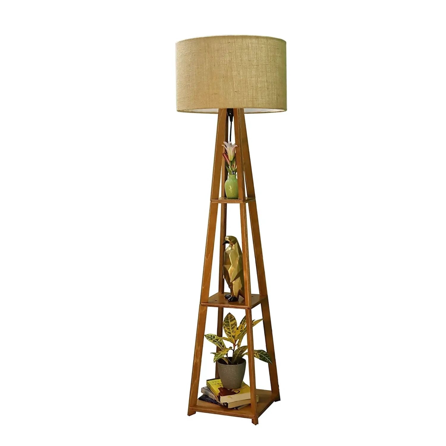 Wooden Floor Lamp With Shelves - Elegant Lighting For Living Room & Bedroom