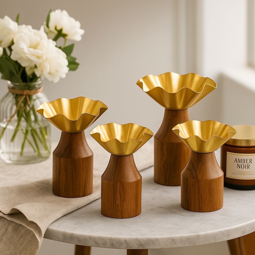 Rustic Charm Wooden Tealight Holders in Diwali Gift Box - Set of 4