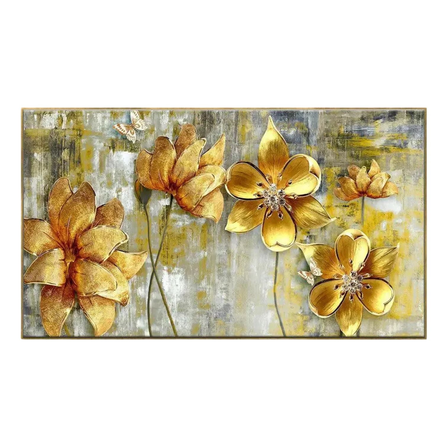 Elegant Golden Floral Canvas Wall Art With Abstract Charm