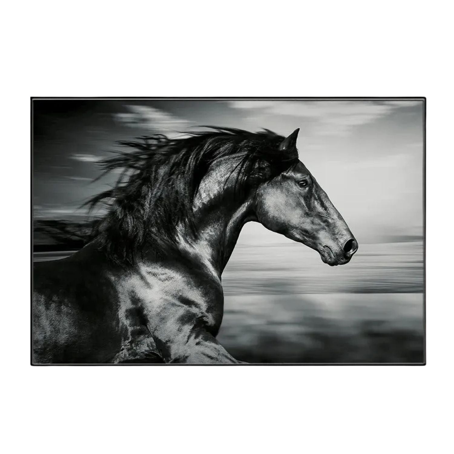 Black Stallion Running Wall Art With Bold Monochrome Canvas Print