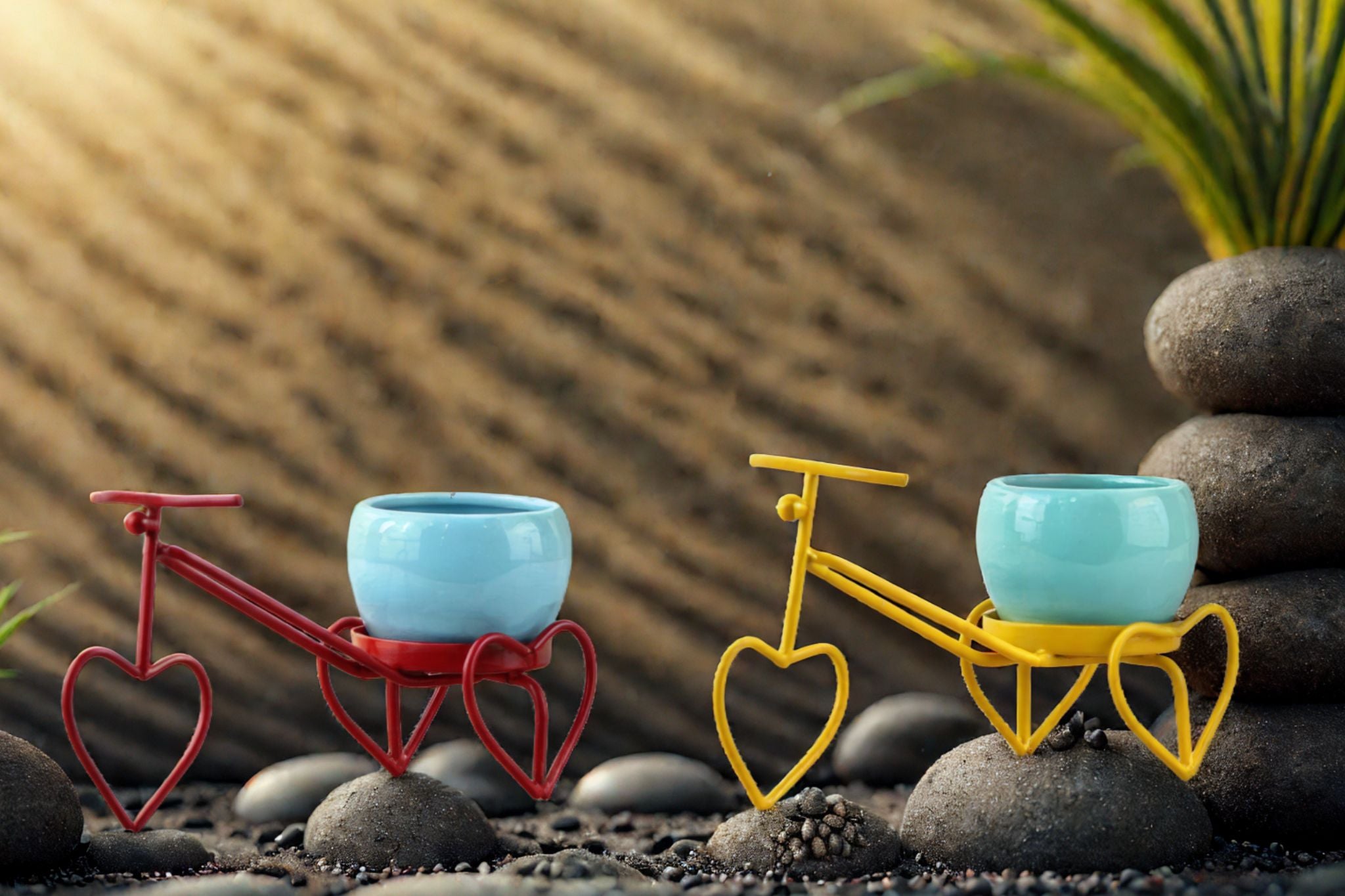 Charming Iron Rickshaw with Heart Design - Set of 2 - Nestern