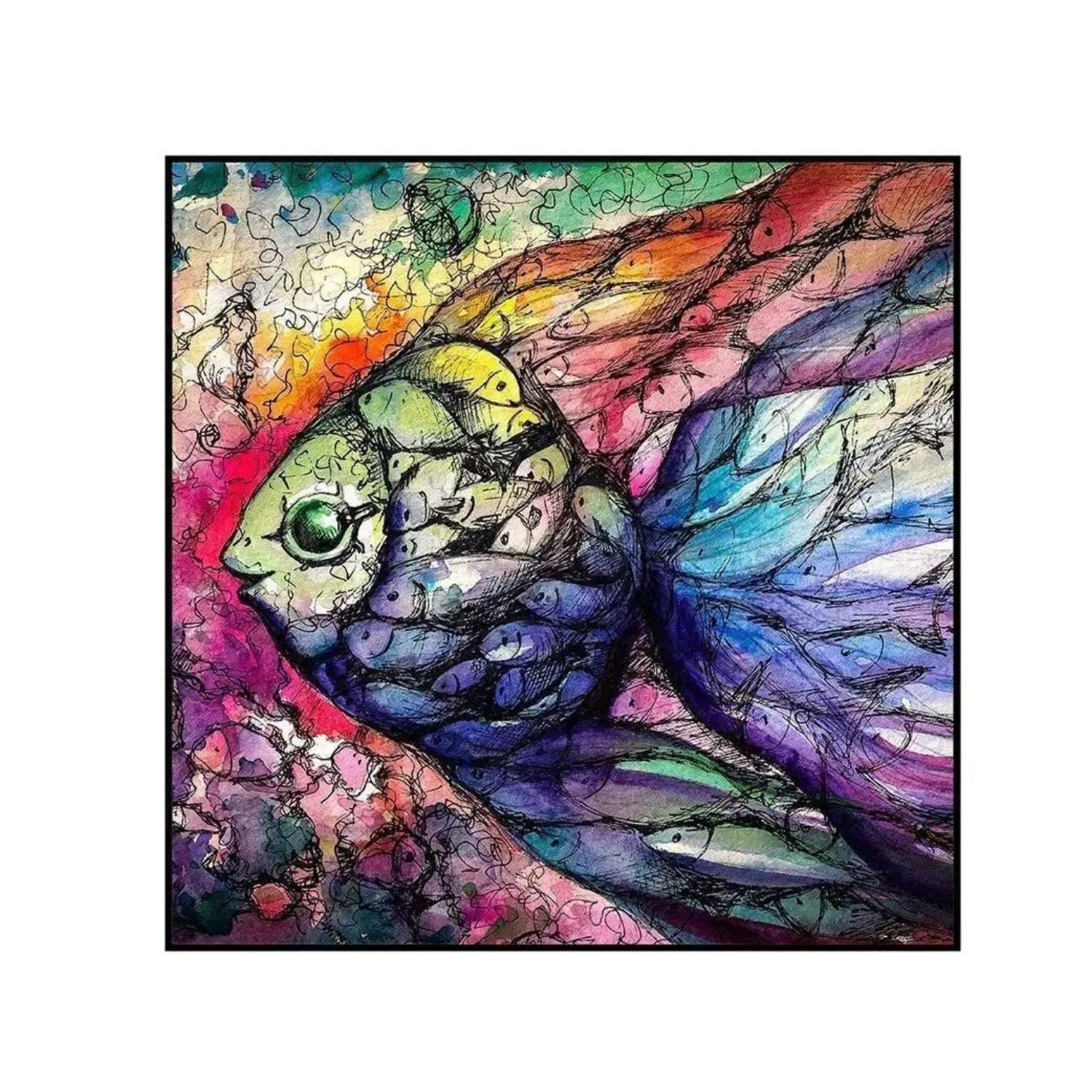 Vivid Aquatic Dreams - Abstract Colorful Fish Canvas Wall Art With Frame