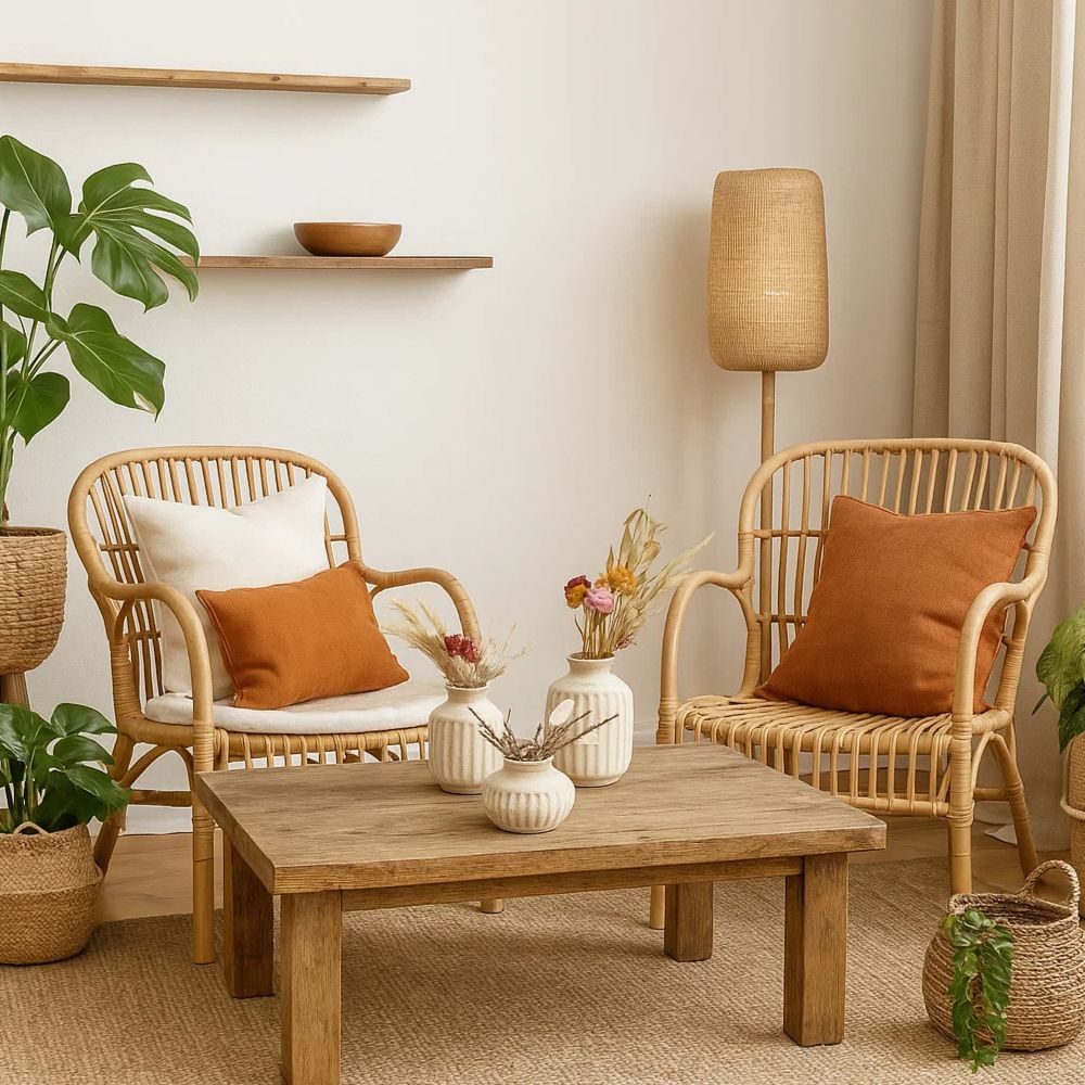 Rustic Handmade Ceramic Pottery Vase Set of 3 With Dried Bunch