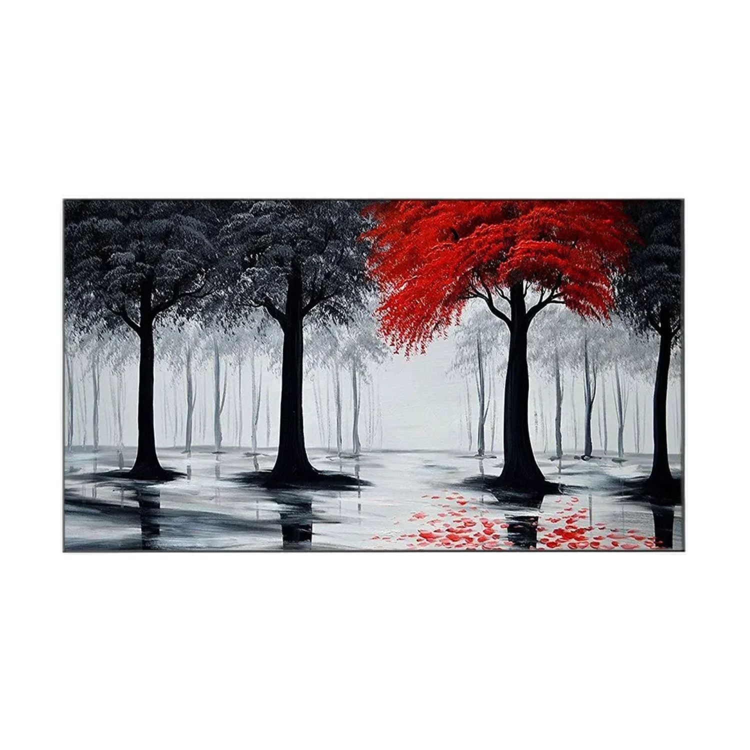 Charming Abstract Crimson & Ebony Forest Canvas Wall Art Decor