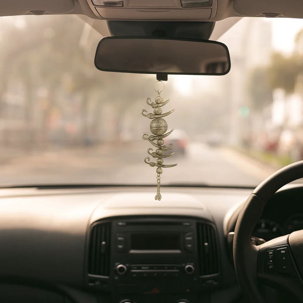 Elegant German Silver Nazar Battu with 7 Chillies and 1 Lemon Design