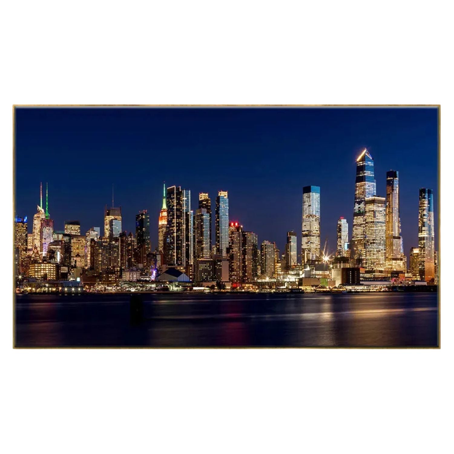 Stunning Night City Skyline Framed Canvas Wall Art - Modern Urban Decor